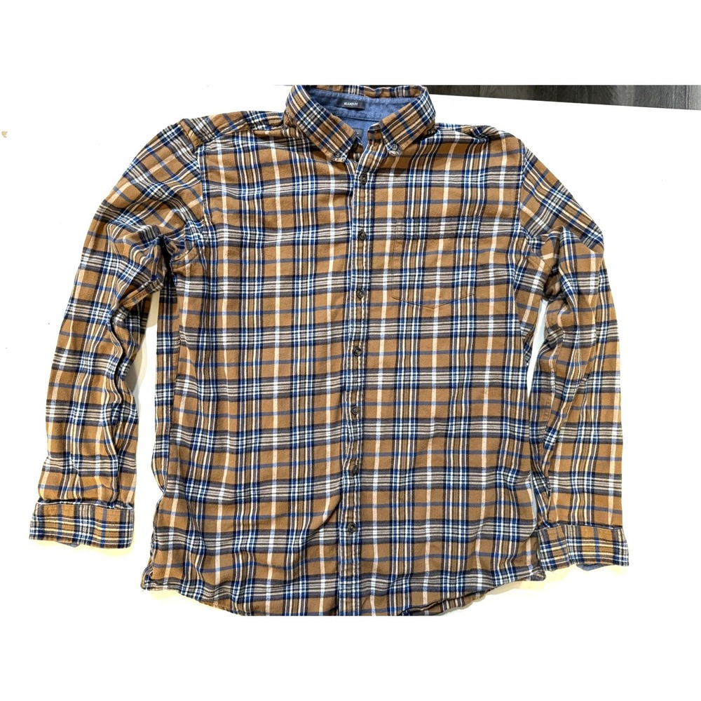 Vintage Eddie Bauer Flannel Shirt Mens LG Plaid Brown 90s Grunge Workwear Cabin